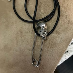 Skull 💀 Large Faux Safety Pin Necklace